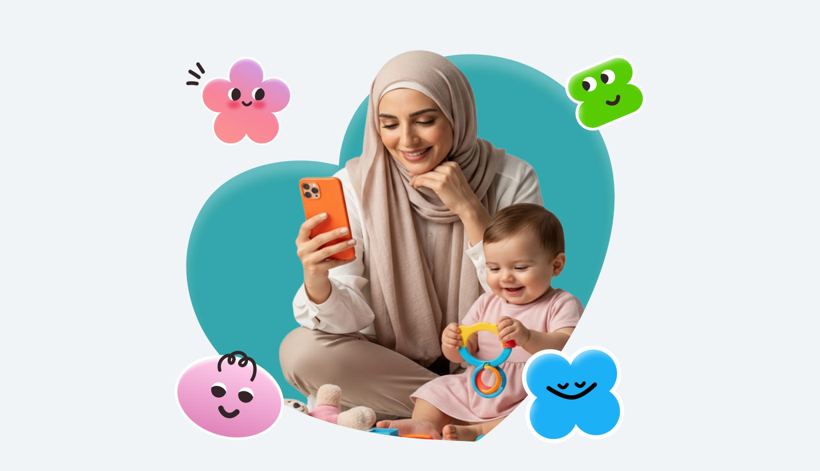 Mother with baby logging activities in the Banoon app